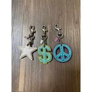 VTG Y2K Coach Bag Charms Multicolor Metallic Star Dollar Peace Set 3pc